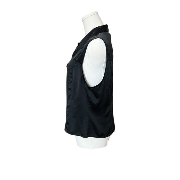 VTG 90s Sophisticates Washed Black Silk Button Up Sleeveless Collared Vest Top L - Picture 6 of 8